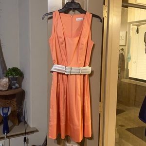 Peach adorable sleeveless, belted dress